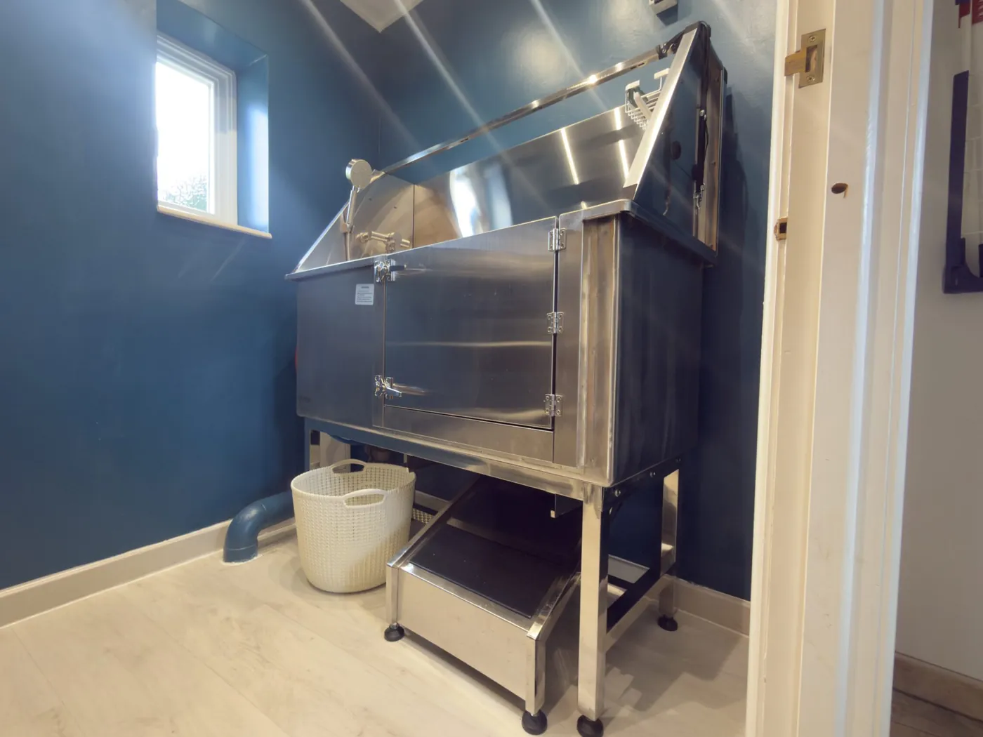 Hundedusche aus Edelstahl mit Einstiegshilfe